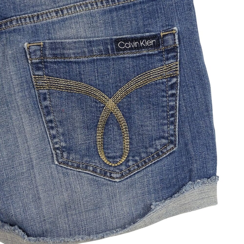 Calvin Klein Denim Cut-Off Jean Shorts Women Size 31 12 Rolled Raw Hem - Picture 3 of 8